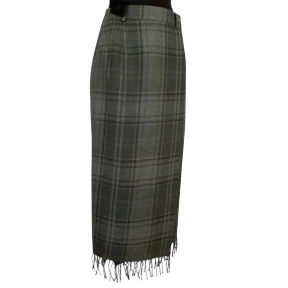 Lauren Ralph Lauren Plaid Wool Fringe Midi Skirt Olive Green Women’s 18W - Picture 4 of 10